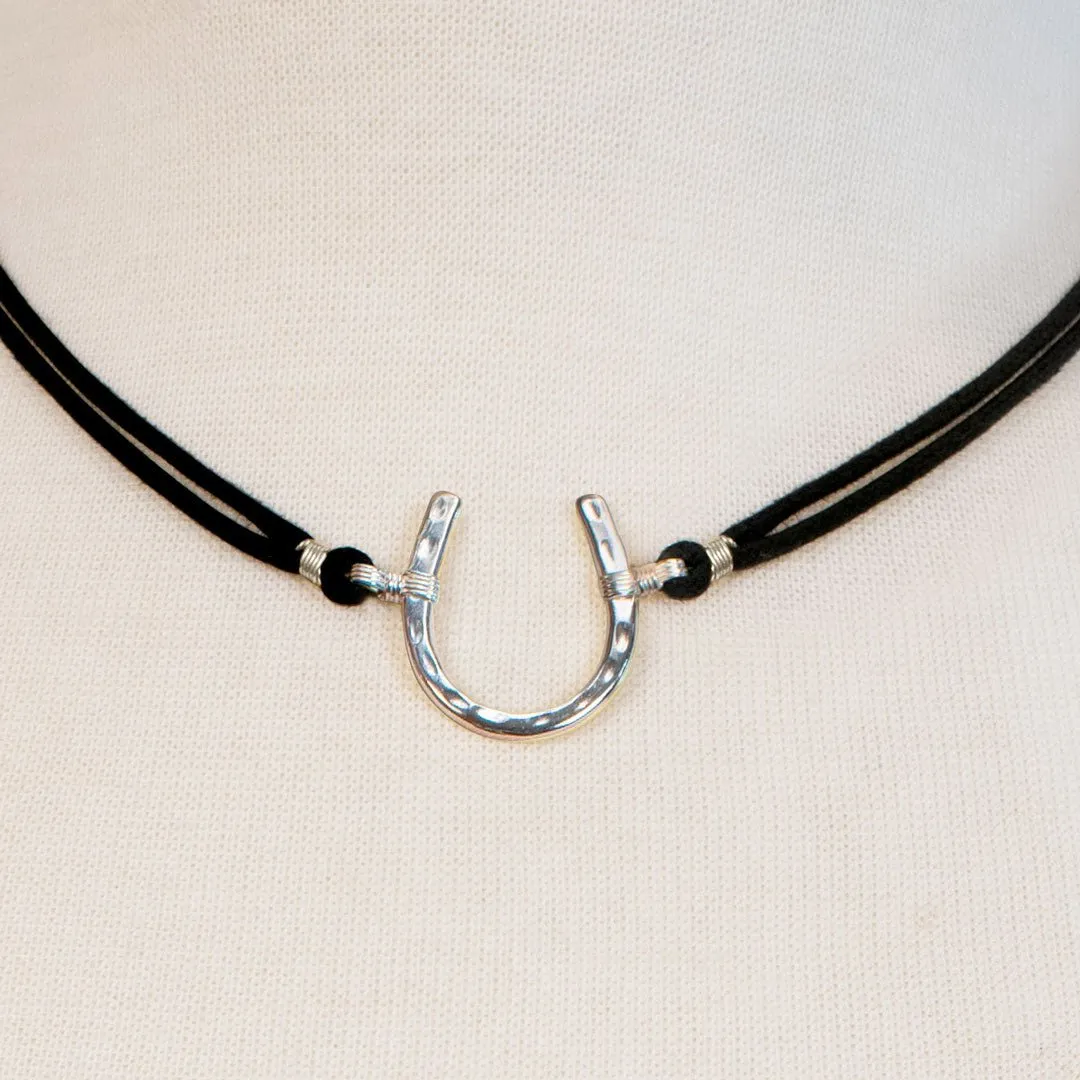 Devlin - Double Cord Sterling Silver Hammered Horseshoe Necklace