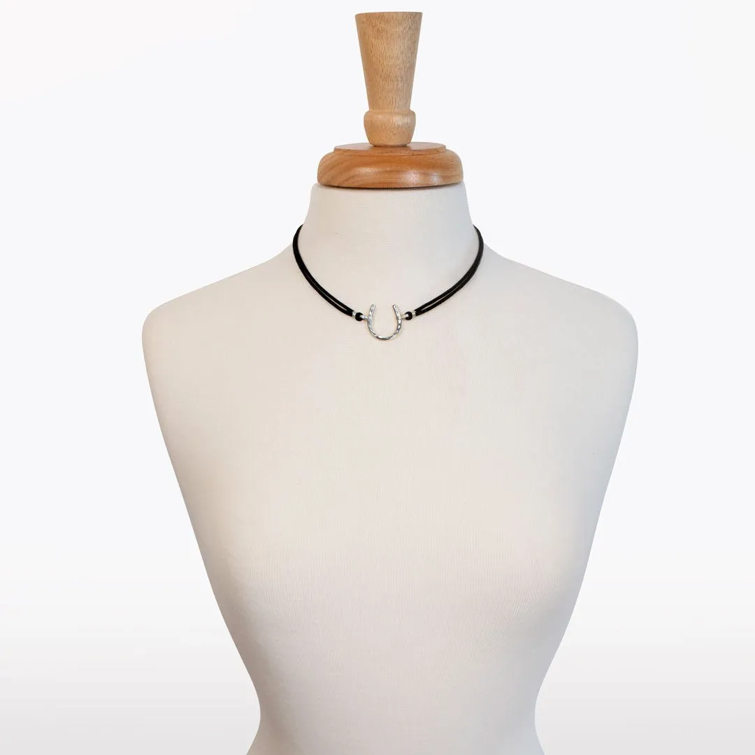 Devlin - Double Cord Sterling Silver Hammered Horseshoe Necklace