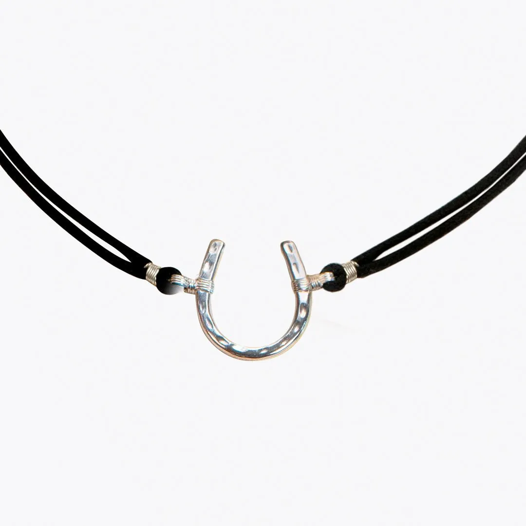 Devlin - Double Cord Sterling Silver Hammered Horseshoe Necklace
