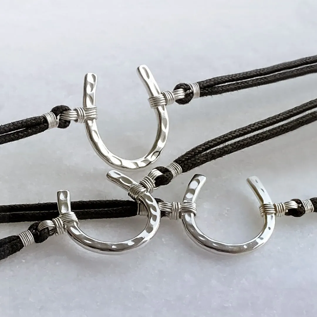 Devlin - Double Cord Sterling Silver Hammered Horseshoe Necklace