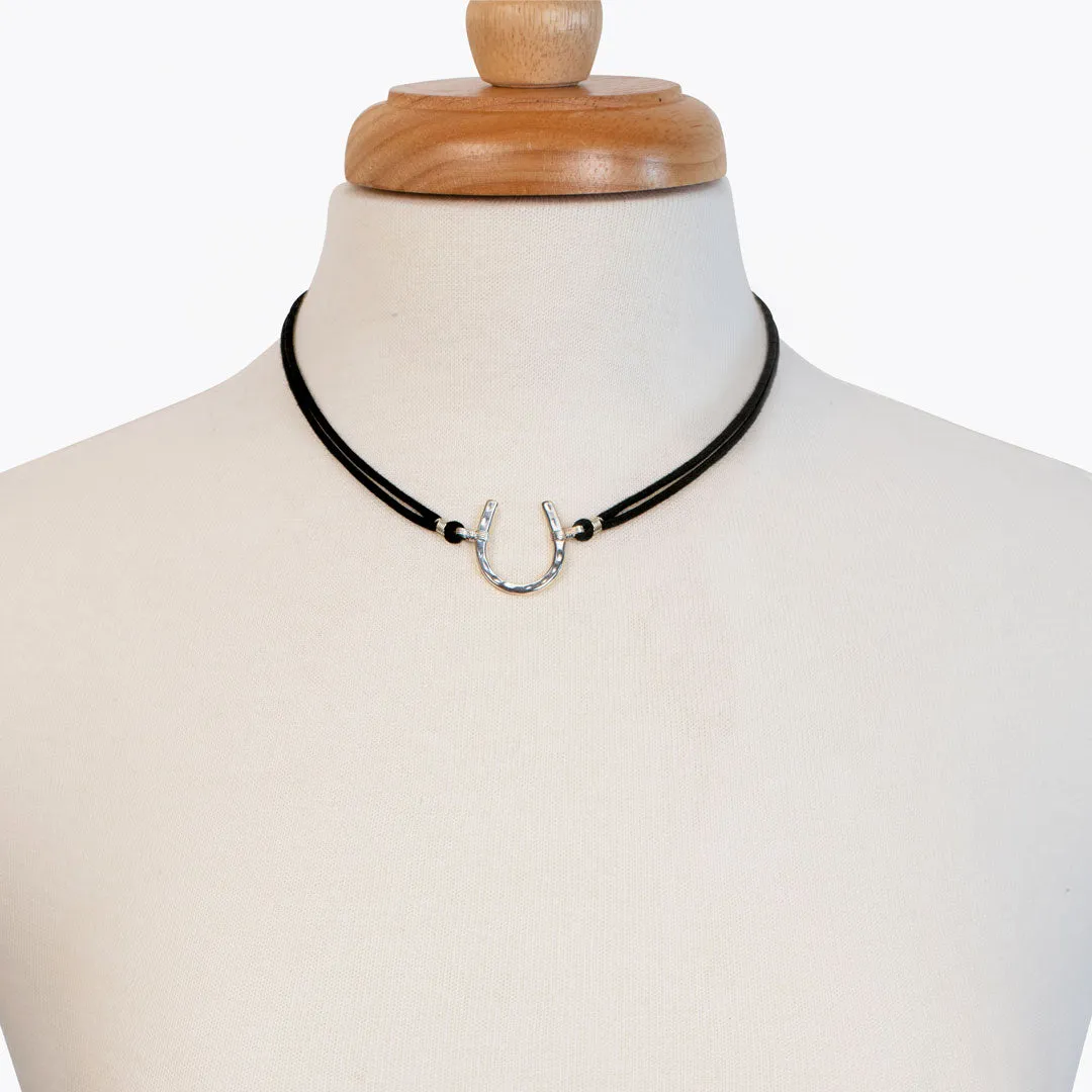 Devlin - Double Cord Sterling Silver Hammered Horseshoe Necklace