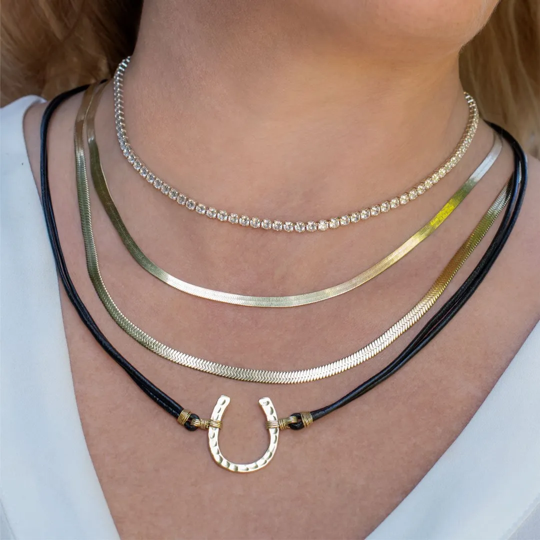 Devlin - Double Cord Sterling Silver Hammered Horseshoe Necklace