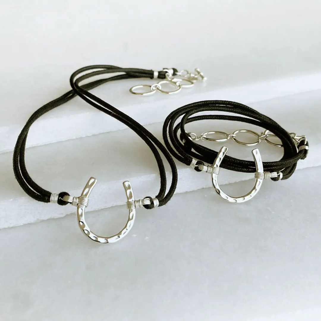 Devlin - Double Cord Sterling Silver Hammered Horseshoe Necklace
