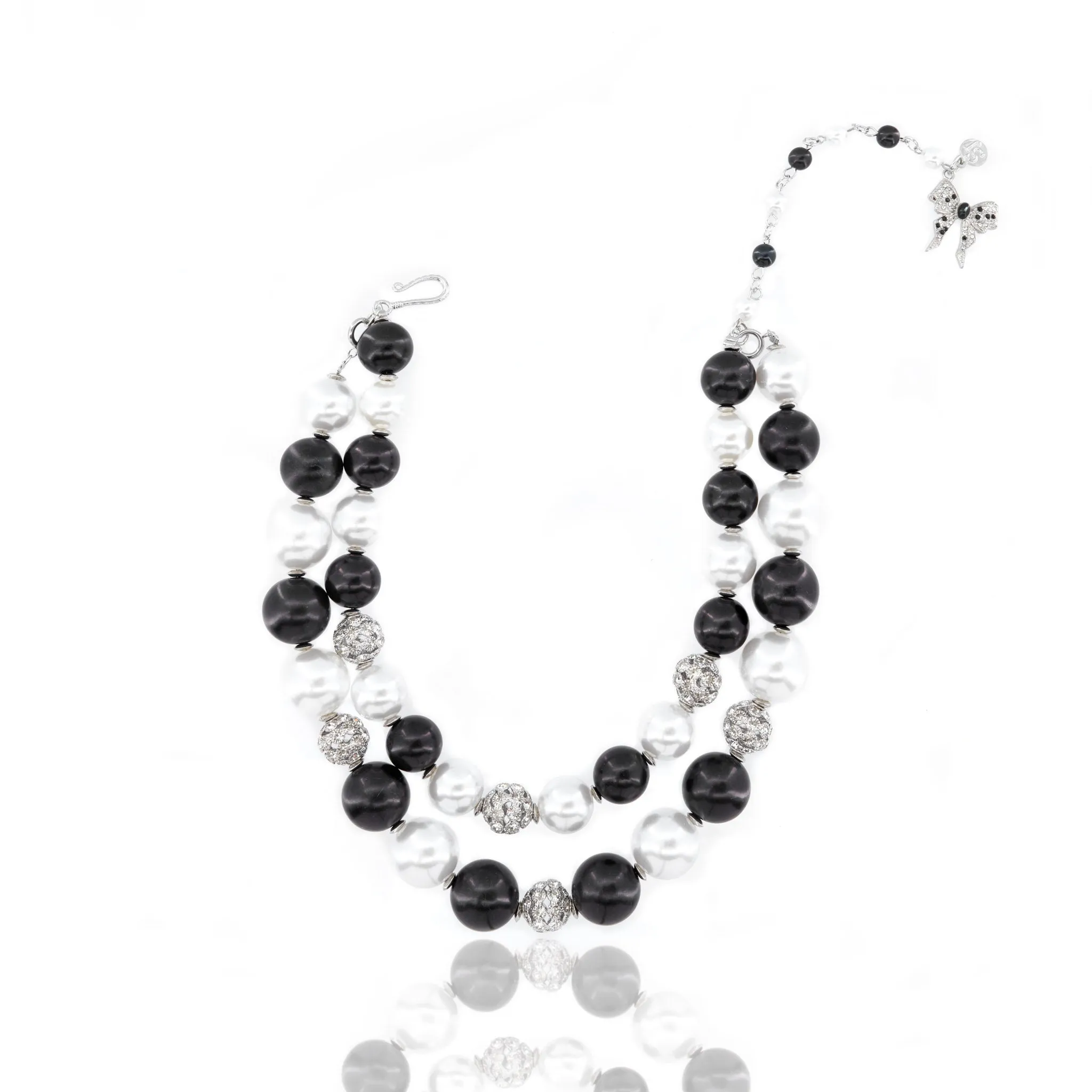 Diamonique Pearl Statement Necklace - B/W