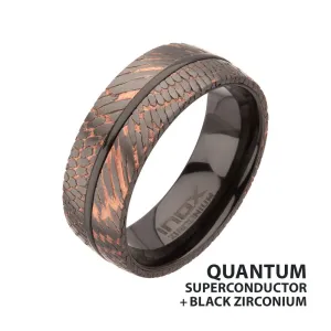 Double Flat Etched Niobium SuperConductor Black Zirconium Comfort Fit Ring