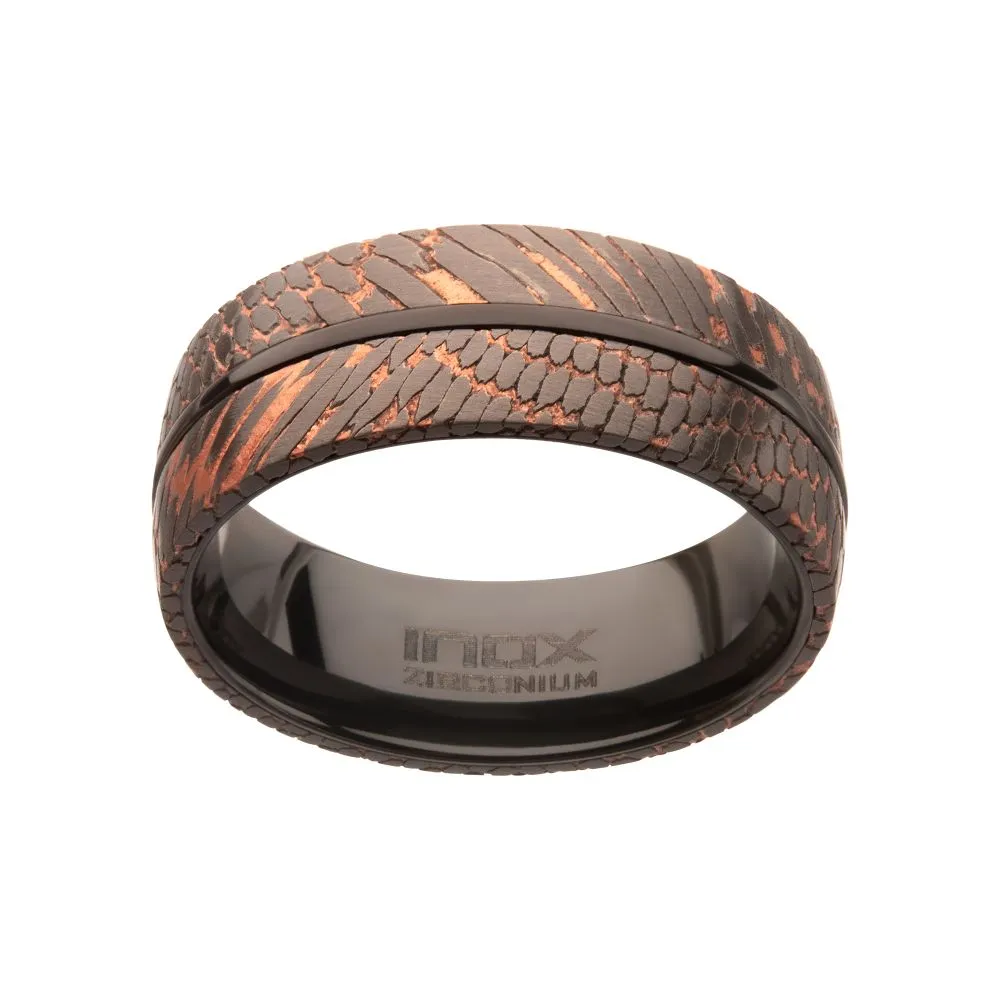Double Flat Etched Niobium SuperConductor Black Zirconium Comfort Fit Ring