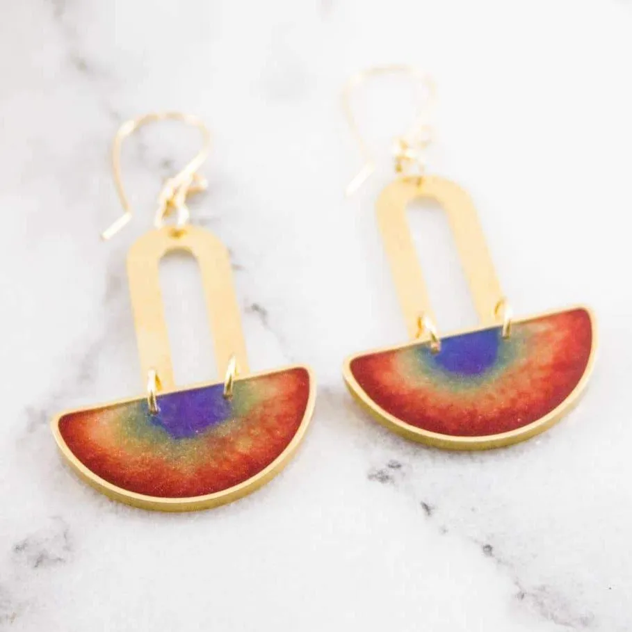 Double Rainbow Brass Earrings