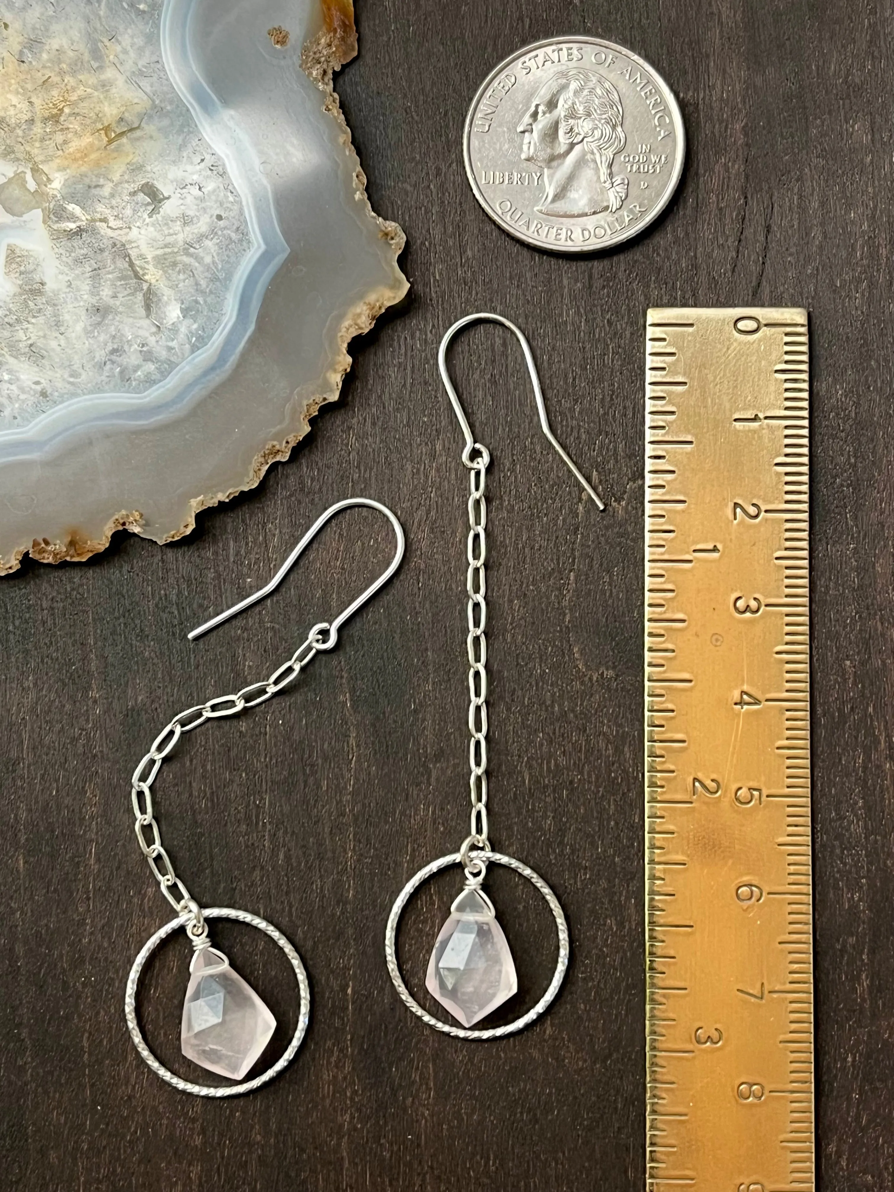 •ECLIPSE SWING• rose quartz   silver dangle earrings