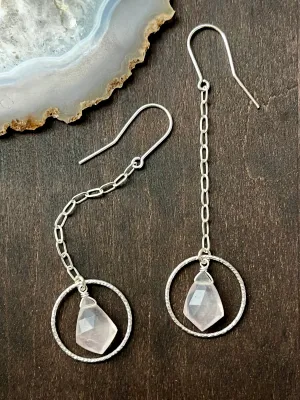 •ECLIPSE SWING• rose quartz   silver dangle earrings