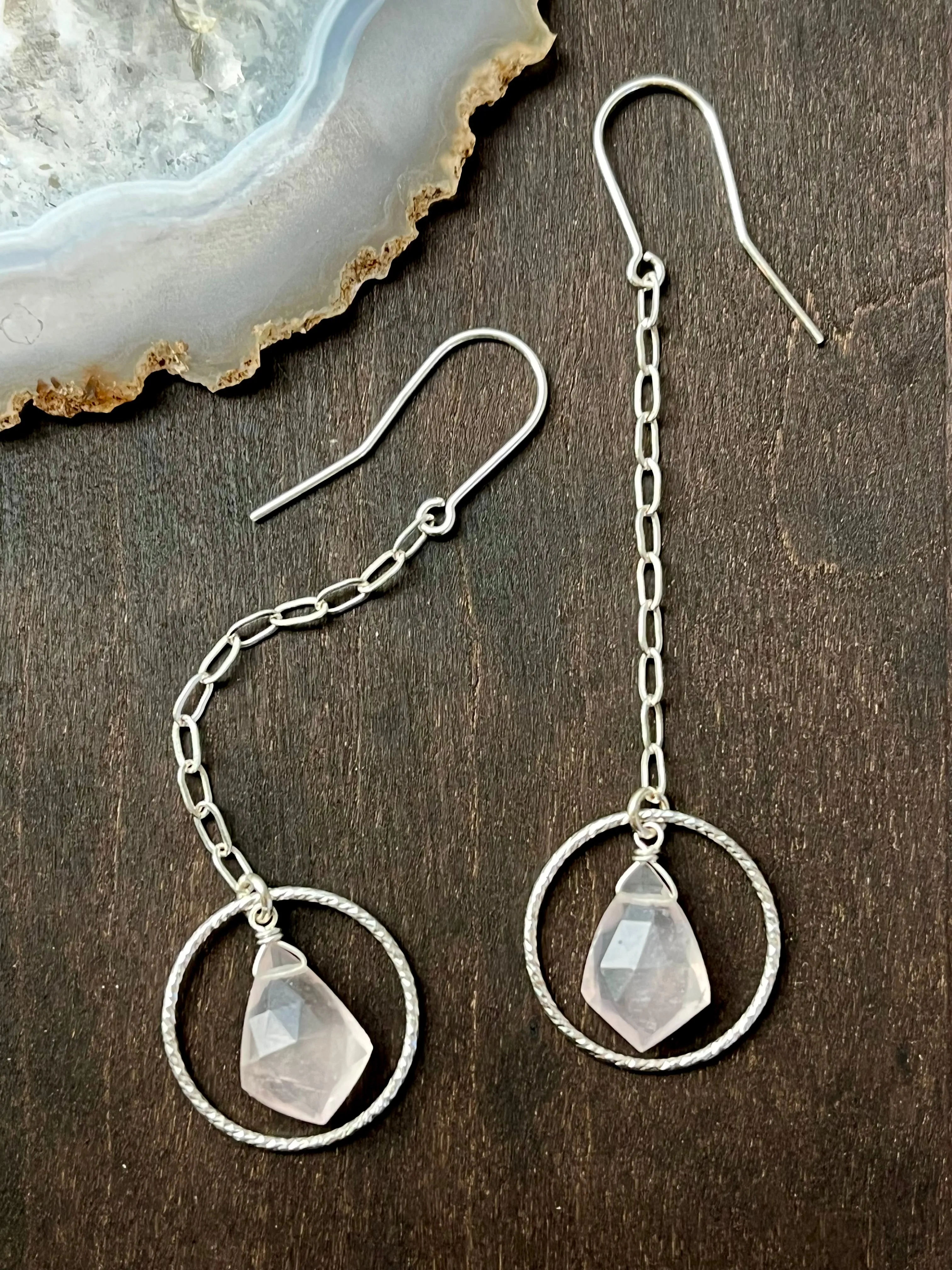 •ECLIPSE SWING• rose quartz   silver dangle earrings