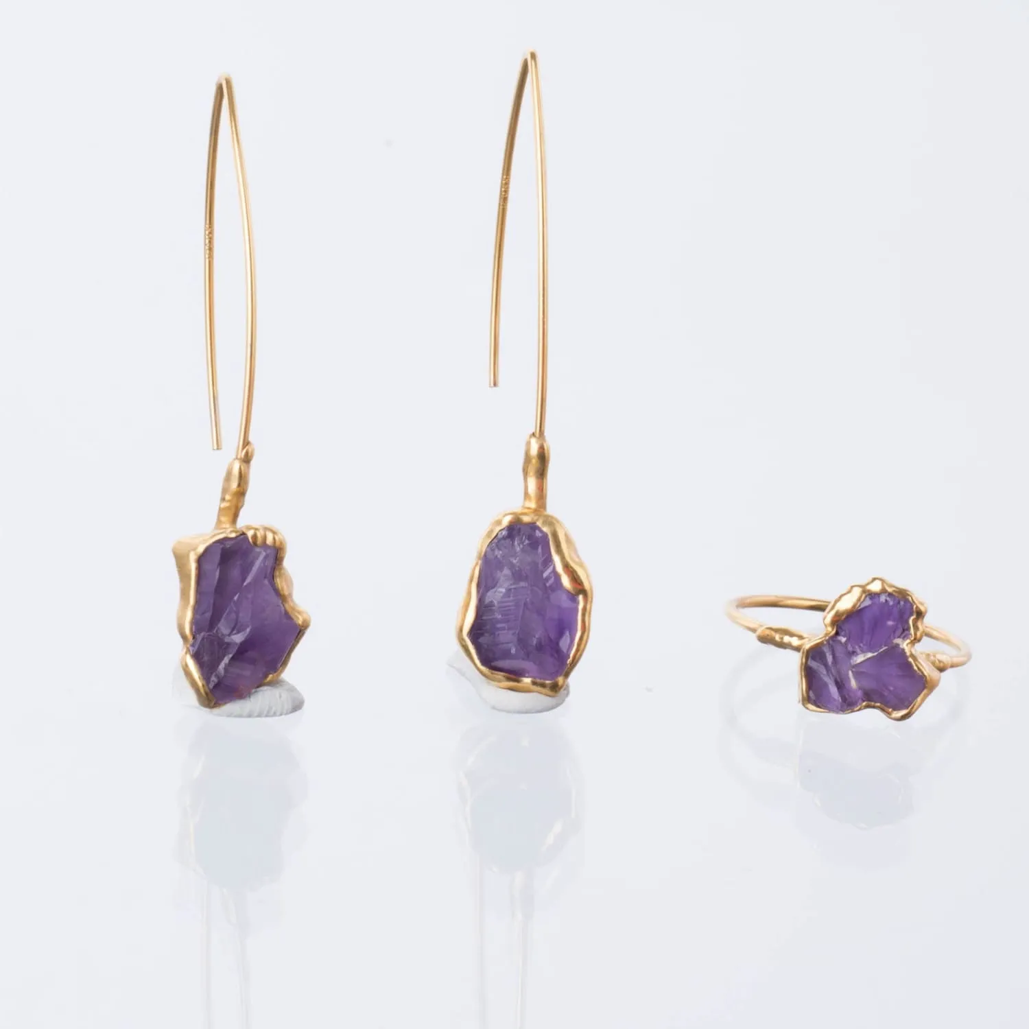 Edgy Raw Amethyst Drop and Dangle Earrings