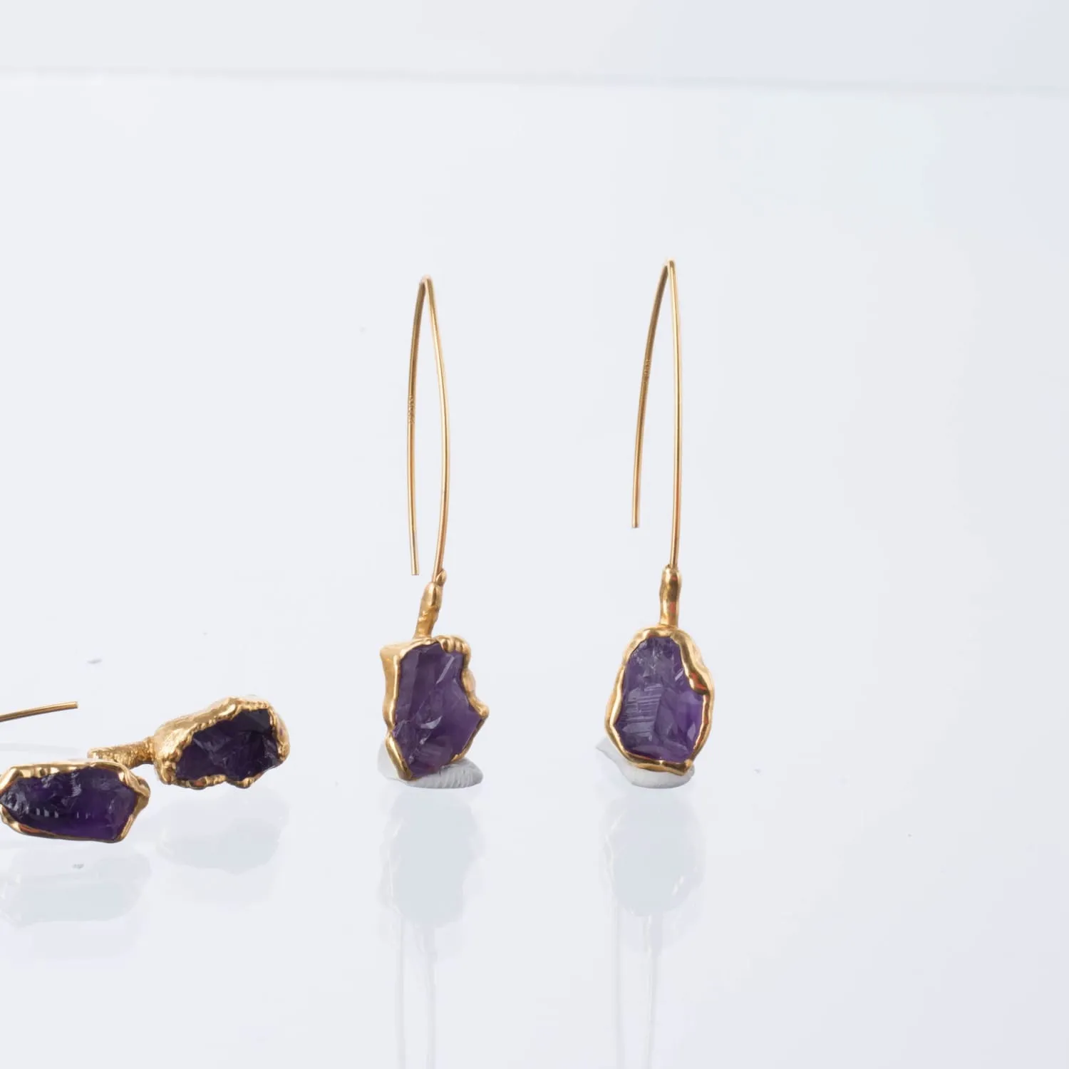 Edgy Raw Amethyst Drop and Dangle Earrings