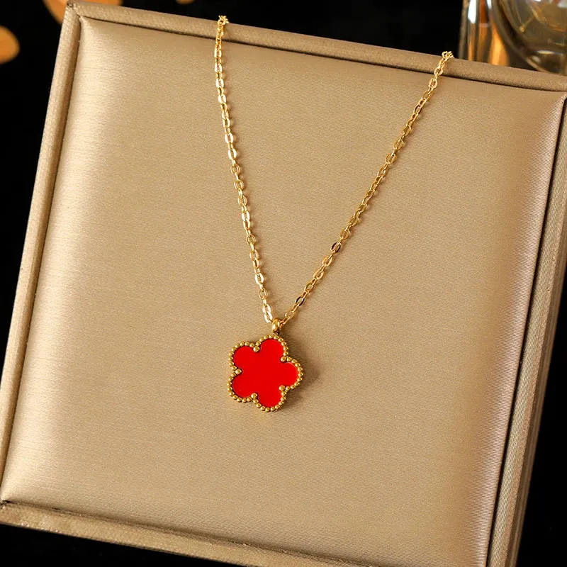 EILIECK 316L Stainless Steel White Clover Pendant Necklace