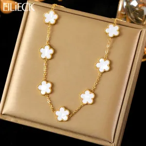 EILIECK 316L Stainless Steel White Clover Pendant Necklace