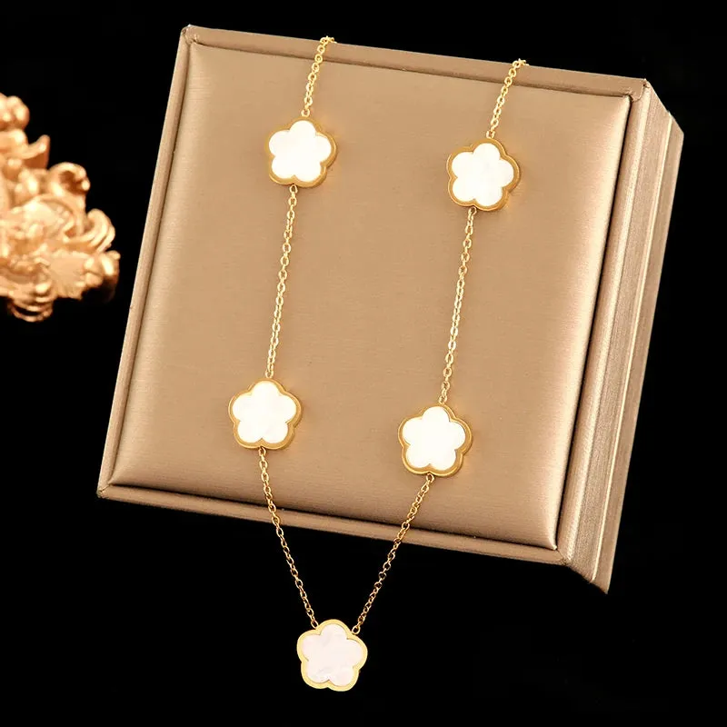 EILIECK 316L Stainless Steel White Clover Pendant Necklace