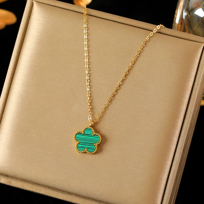 EILIECK 316L Stainless Steel White Clover Pendant Necklace