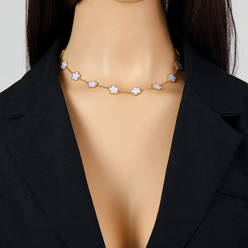 EILIECK 316L Stainless Steel White Clover Pendant Necklace