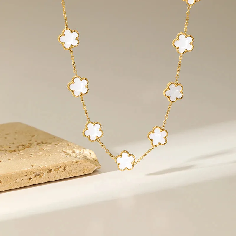 EILIECK 316L Stainless Steel White Clover Pendant Necklace