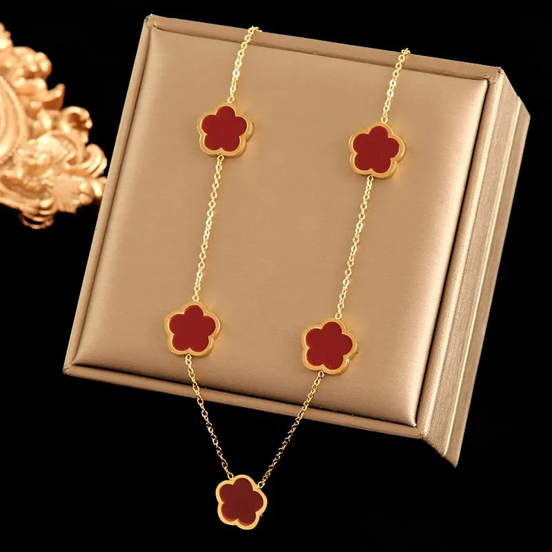 EILIECK 316L Stainless Steel White Clover Pendant Necklace
