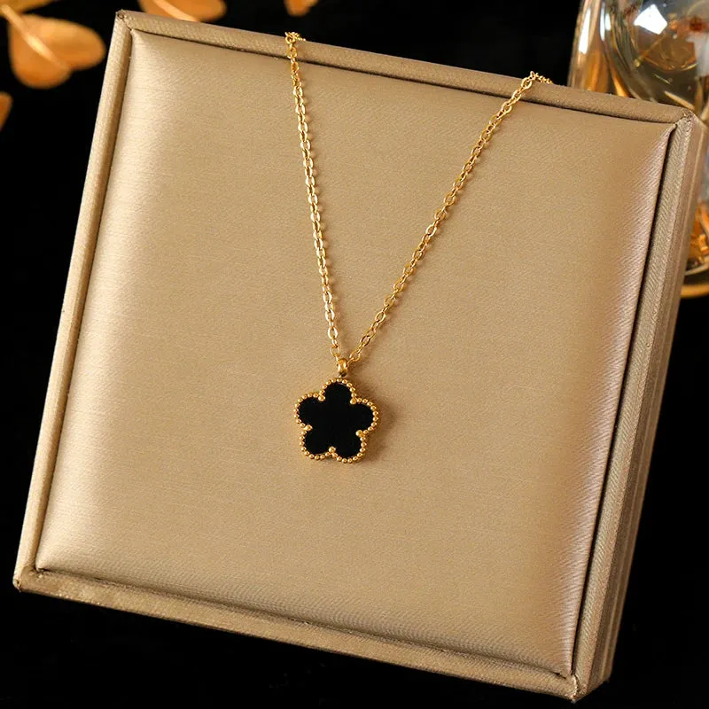 EILIECK 316L Stainless Steel White Clover Pendant Necklace