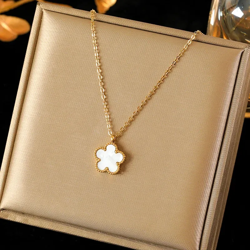 EILIECK 316L Stainless Steel White Clover Pendant Necklace
