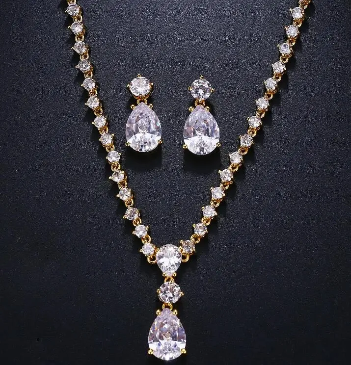 Emmaya Fashion Simple Cubic Zirconia Crystal Women Earrings Necklace Set for Brides Wedding Costume Jewelry Set