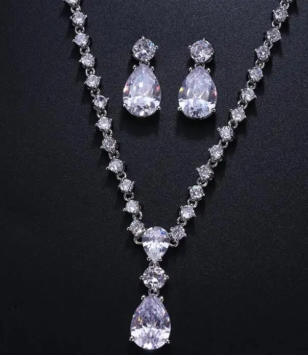 Emmaya Fashion Simple Cubic Zirconia Crystal Women Earrings Necklace Set for Brides Wedding Costume Jewelry Set