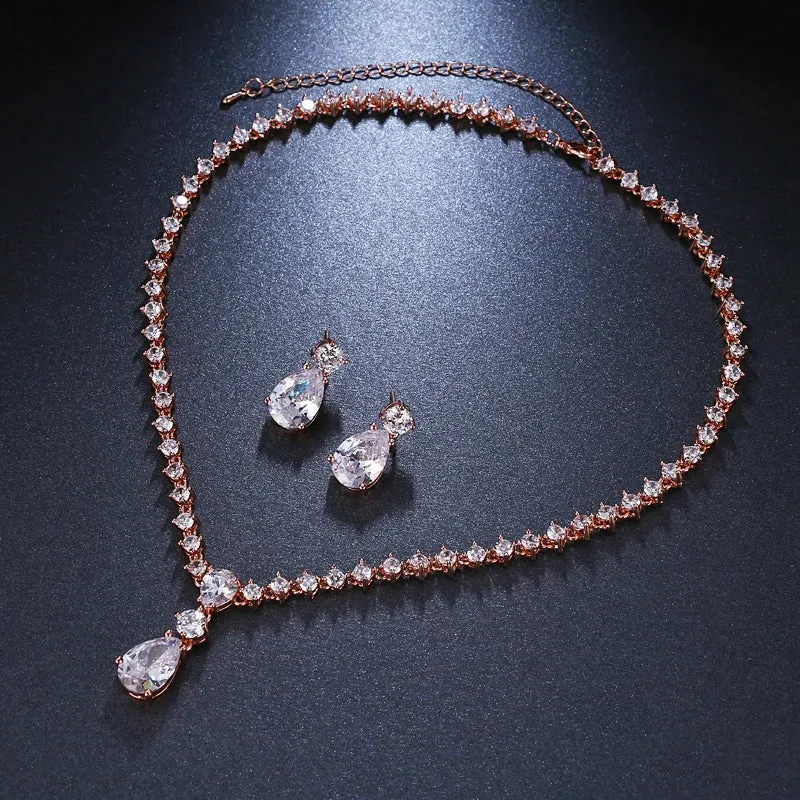 Emmaya Fashion Simple Cubic Zirconia Crystal Women Earrings Necklace Set for Brides Wedding Costume Jewelry Set