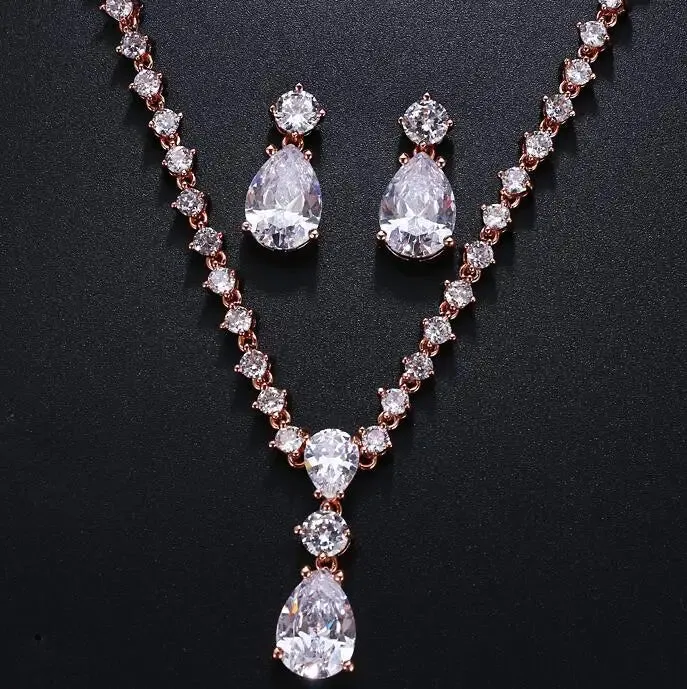 Emmaya Fashion Simple Cubic Zirconia Crystal Women Earrings Necklace Set for Brides Wedding Costume Jewelry Set