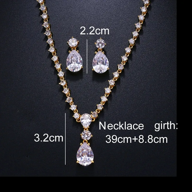 Emmaya Fashion Simple Cubic Zirconia Crystal Women Earrings Necklace Set for Brides Wedding Costume Jewelry Set