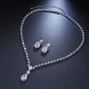 Emmaya Fashion Simple Cubic Zirconia Crystal Women Earrings Necklace Set for Brides Wedding Costume Jewelry Set
