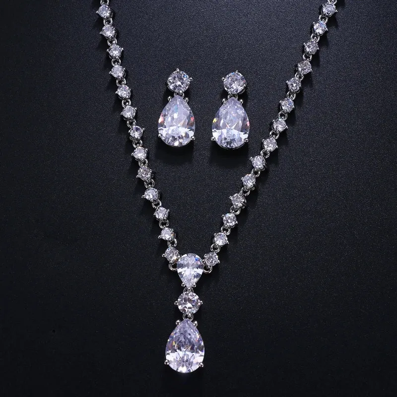 Emmaya Fashion Simple Cubic Zirconia Crystal Women Earrings Necklace Set for Brides Wedding Costume Jewelry Set