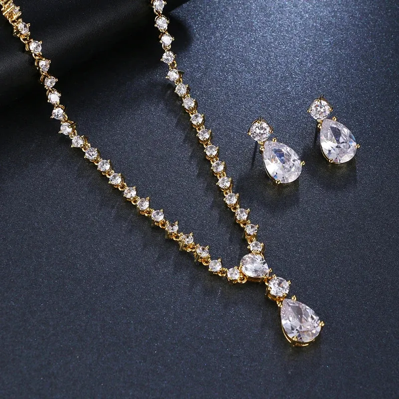 Emmaya Fashion Simple Cubic Zirconia Crystal Women Earrings Necklace Set for Brides Wedding Costume Jewelry Set