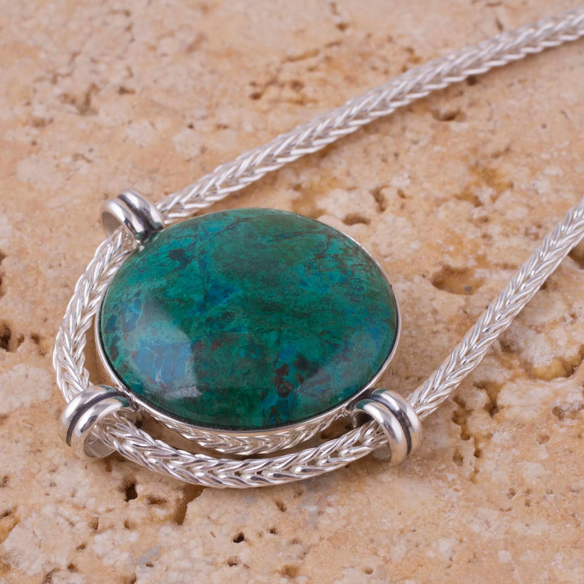 Essence of Time Andean Chrysocolla and Sterling Silver Pendant Necklace