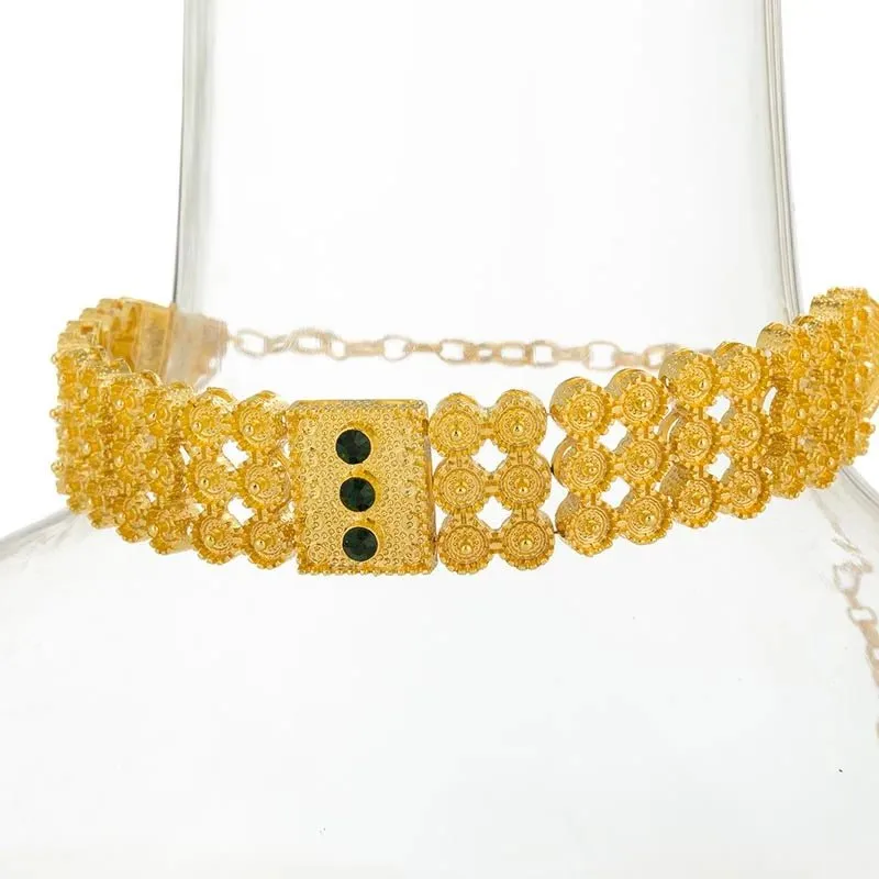 Ethiopian Gold Jewelry Set – Colored Stone Choker Necklace, Earrings, Ring, and Bracelet