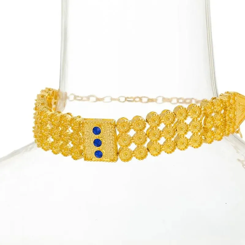 Ethiopian Gold Jewelry Set – Colored Stone Choker Necklace, Earrings, Ring, and Bracelet