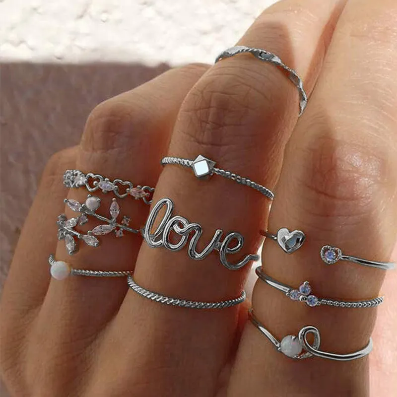 Fashion All-Match Pearl Letter Twin Flower Ring