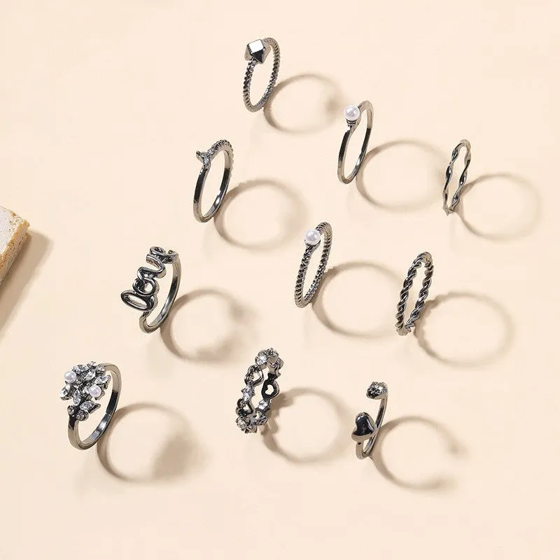 Fashion All-Match Pearl Letter Twin Flower Ring