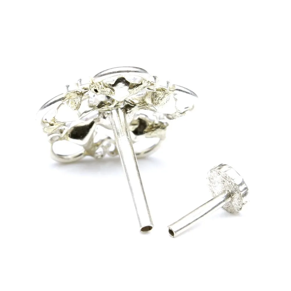 Floral Shape Sterling Silver Nose pin Handmade with Push Pin