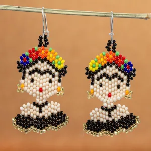 Frida in Black Handmade Beaded Frida Dangle Earrings