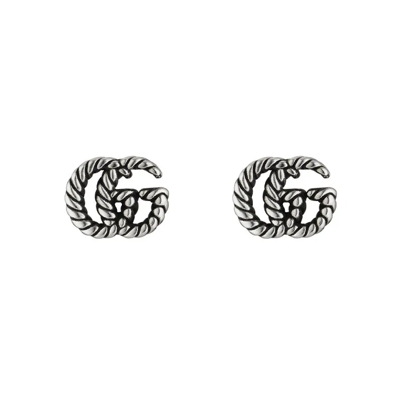 GC Double G Motif Aged Sterling Silver Stud Earrings
