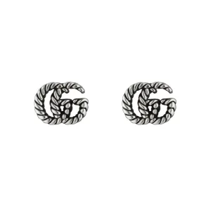 GC Double G Motif Aged Sterling Silver Stud Earrings