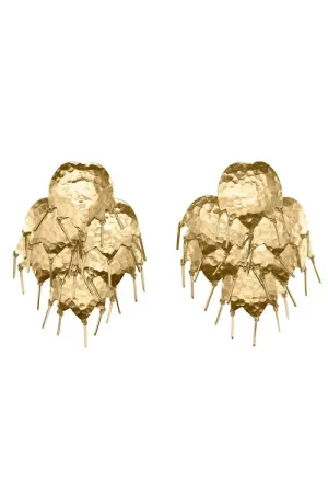 Gold Brass Circular Tulip Clip Earrings