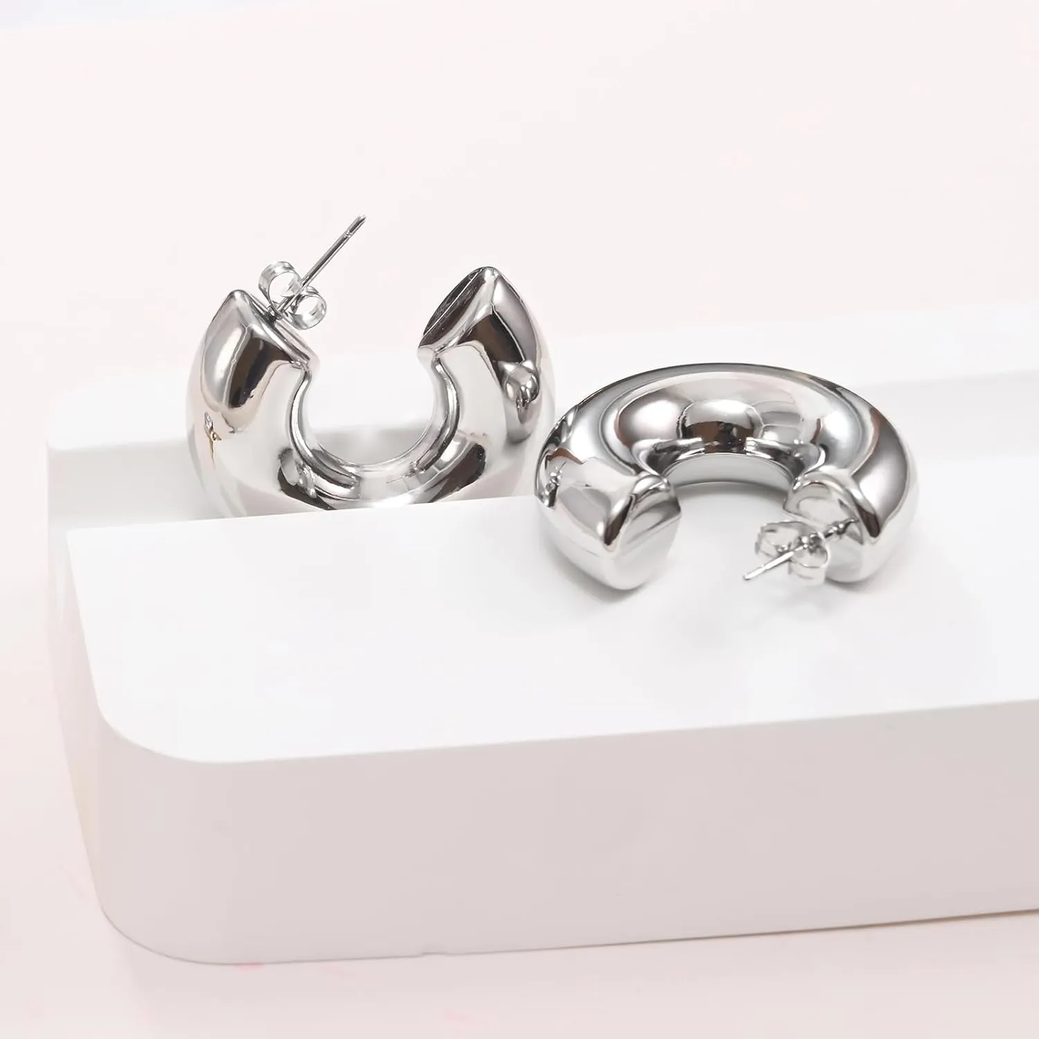 Gold Hoops Earrings for Women Gold Earrings Hoops Silver Hoop Earrings 18k Gold Plated Earrings Chunky Gold Silver Earrings, Ear Cuffs for Women Non Piercing Fashion Earrings for Women