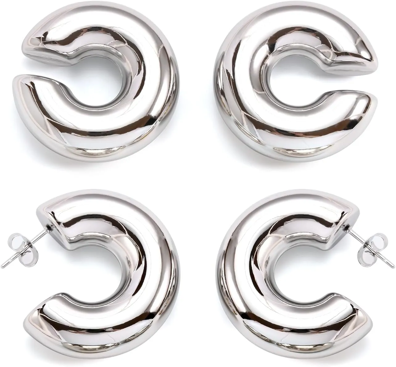 Gold Hoops Earrings for Women Gold Earrings Hoops Silver Hoop Earrings 18k Gold Plated Earrings Chunky Gold Silver Earrings, Ear Cuffs for Women Non Piercing Fashion Earrings for Women