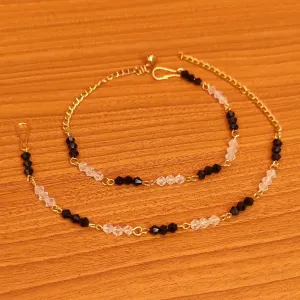 GOLD PLATED BLACK & WHITE CRYSTAL ANKLETS
