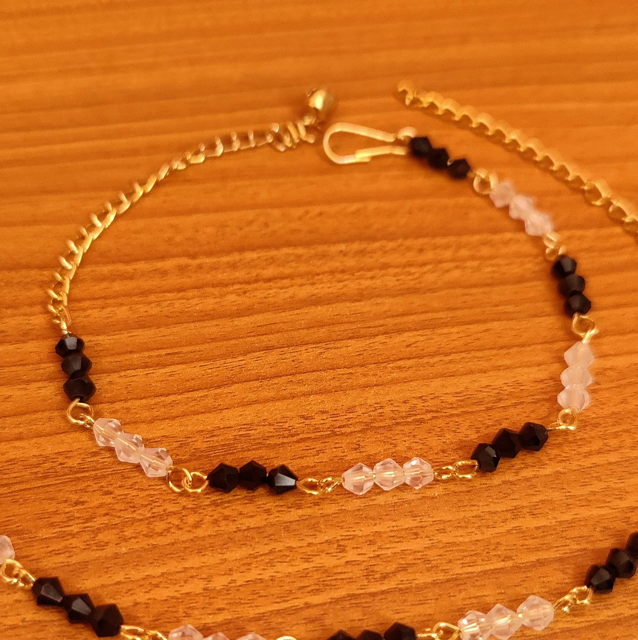 GOLD PLATED BLACK & WHITE CRYSTAL ANKLETS