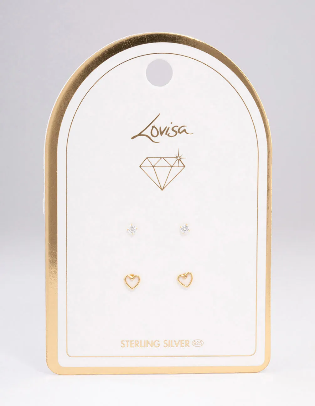 Gold Plated Sterling Silver Cut Out Heart Stud Earring Pack