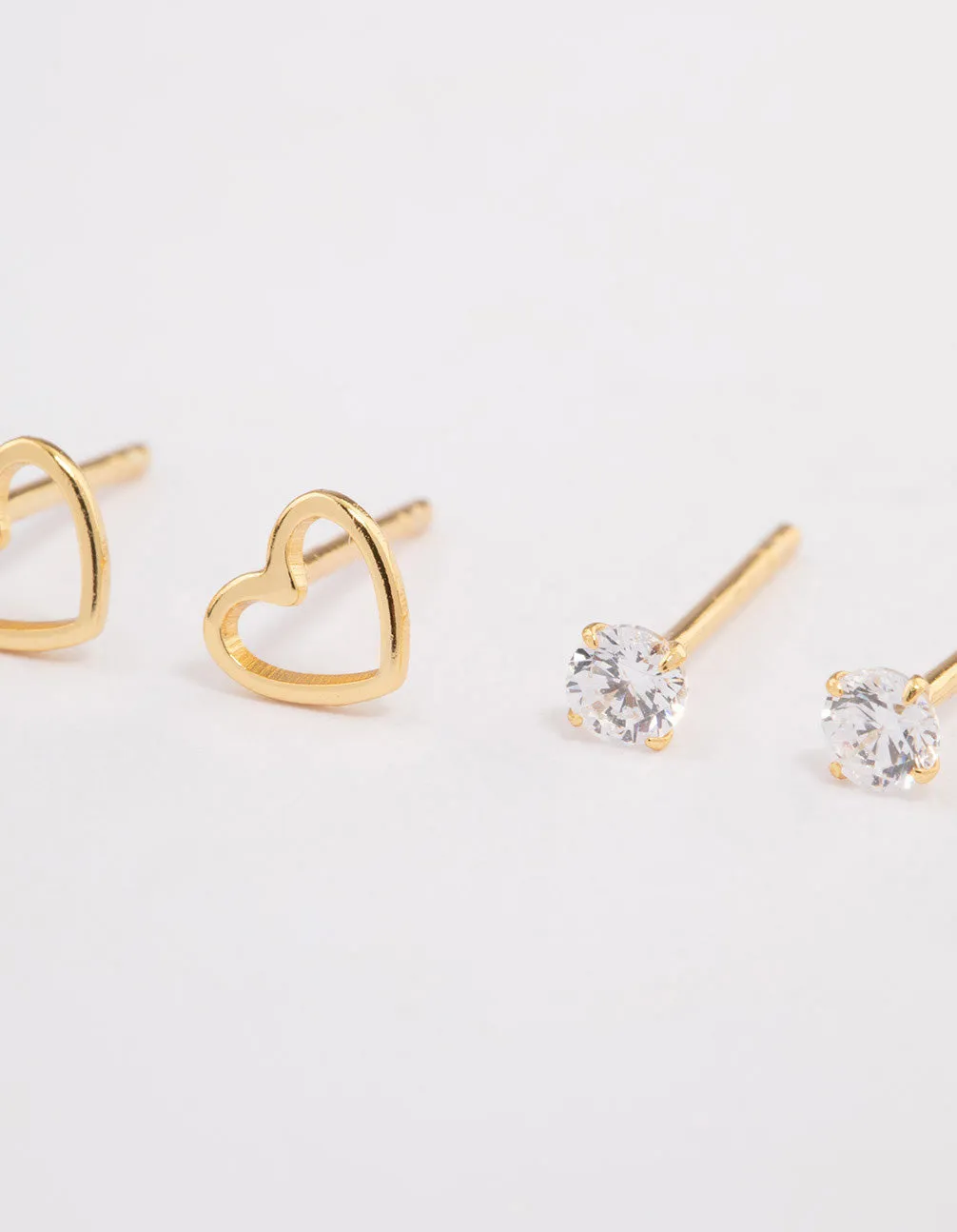 Gold Plated Sterling Silver Cut Out Heart Stud Earring Pack