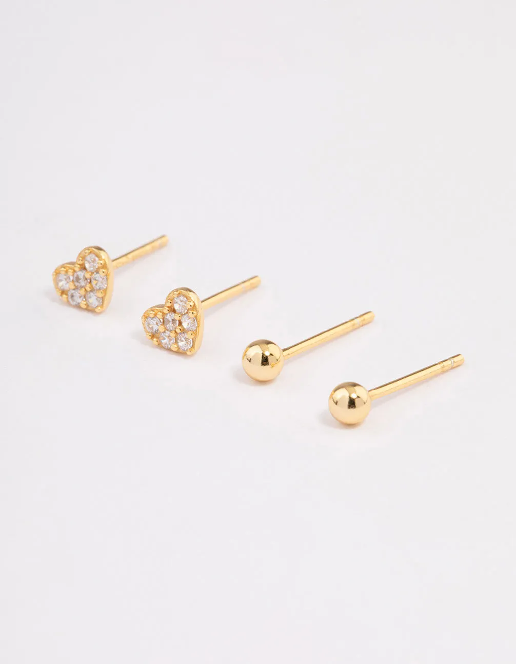 Gold Plated Sterling Silver Diamante & Heart Stud Earring Pack